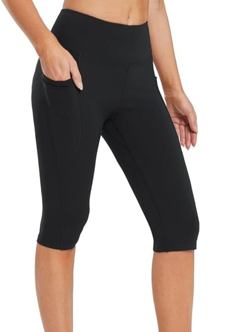 Baleaf Knee Length Hi-Rise Yoga Bike Shorts Black Size L